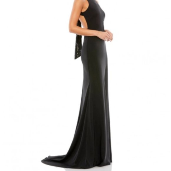 MAC DUGGAL 26262I EXPOSED BACK SEQUIN BOW BLACK GOWN sz 2 - Picture 8 of 9
